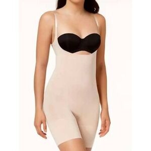 Spanx OnCore Mid-Thigh Bodysuit Nude Beige Shapewear 10130R Large L Firm Control